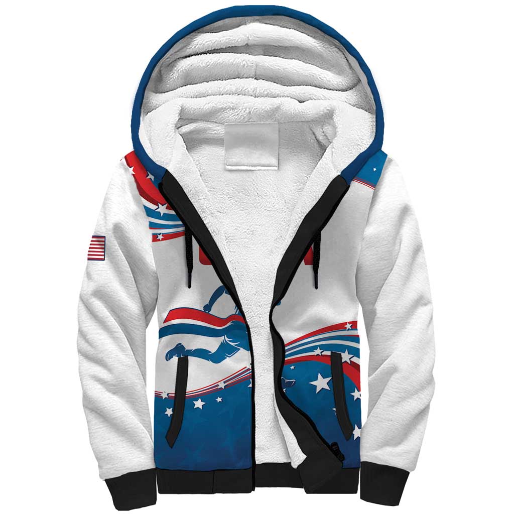 Custom USA Athletics Sherpa Hoodie 2024 United States Flag Curve Style