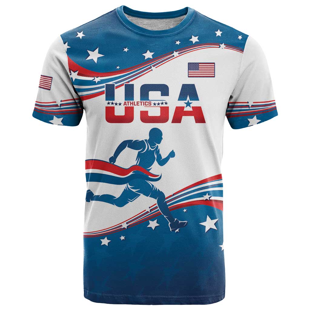 Custom USA Athletics T Shirt 2024 United States Flag Curve Style