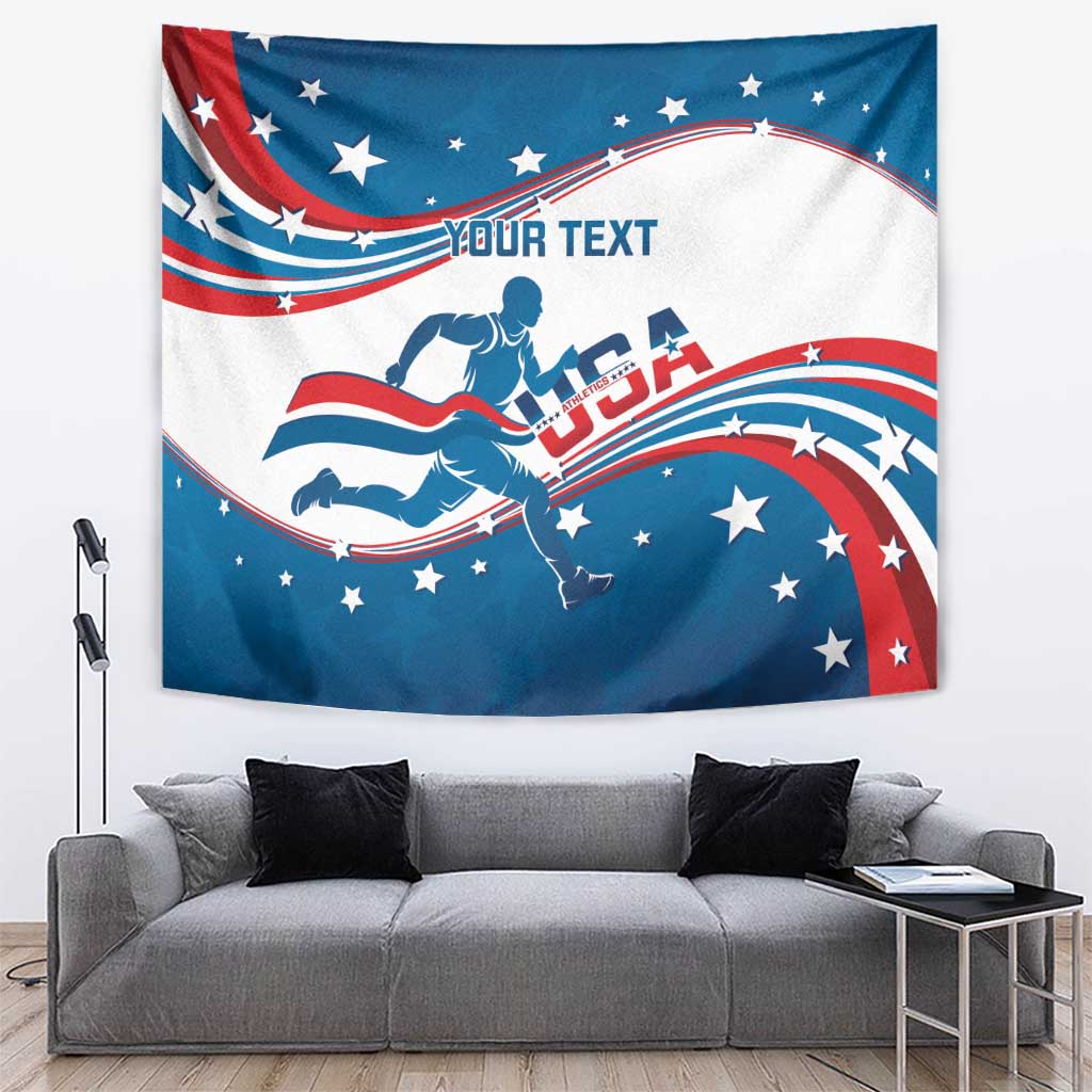 Custom USA Athletics Tapestry 2024 United States Flag Curve Style