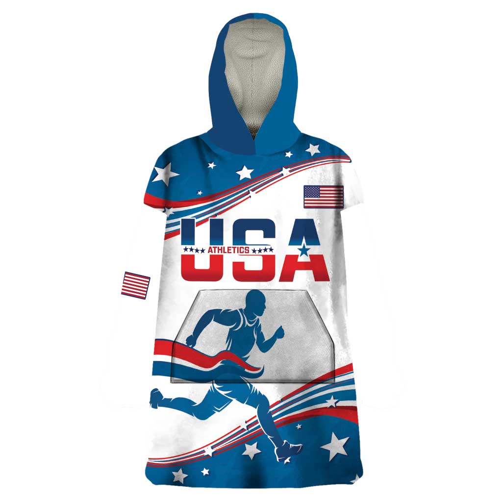 Custom USA Athletics Wearable Blanket Hoodie 2024 United States Flag Curve Style - Wonder Print Shop