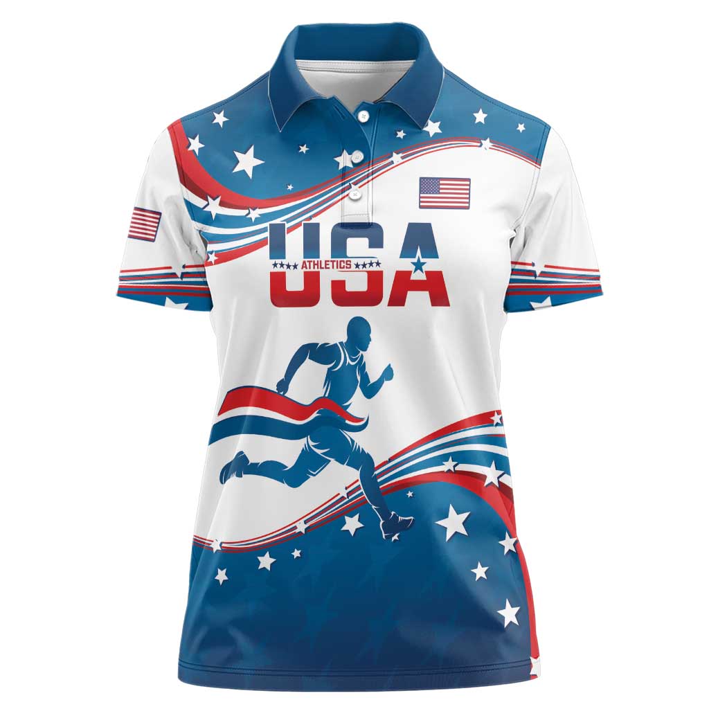 Custom USA Athletics Women Polo Shirt 2024 United States Flag Curve Style