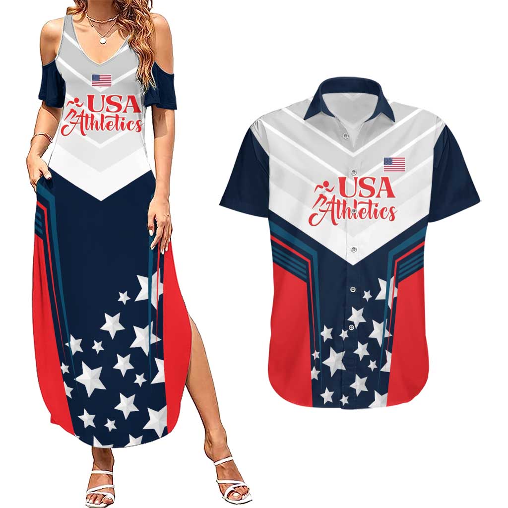 Custom USA Athletics Couples Matching Summer Maxi Dress and Hawaiian Shirt 2024 United States Champions Proud - Wonder Print Shop