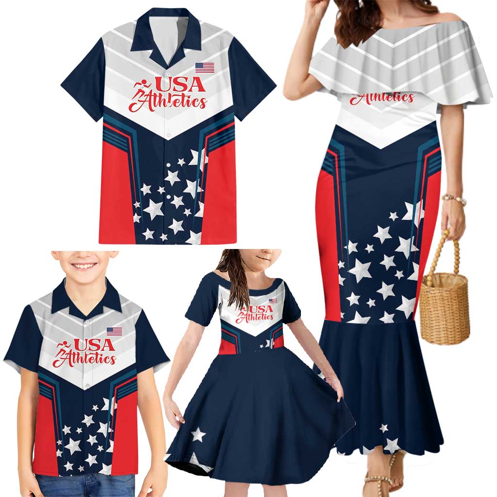 Custom USA Athletics Family Matching Mermaid Dress and Hawaiian Shirt 2024 United States Champions Proud - Wonder Print Shop