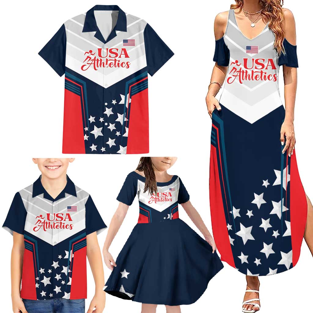 Custom USA Athletics Family Matching Summer Maxi Dress and Hawaiian Shirt 2024 United States Champions Proud - Wonder Print Shop