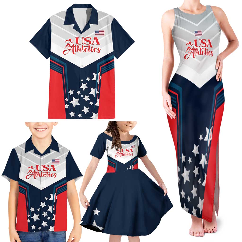 Custom USA Athletics Family Matching Tank Maxi Dress and Hawaiian Shirt 2024 United States Champions Proud - Wonder Print Shop