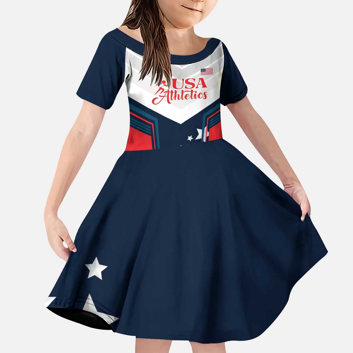 Custom USA Athletics Kid Short Sleeve Dress 2024 United States Champions Proud - Wonder Print Shop