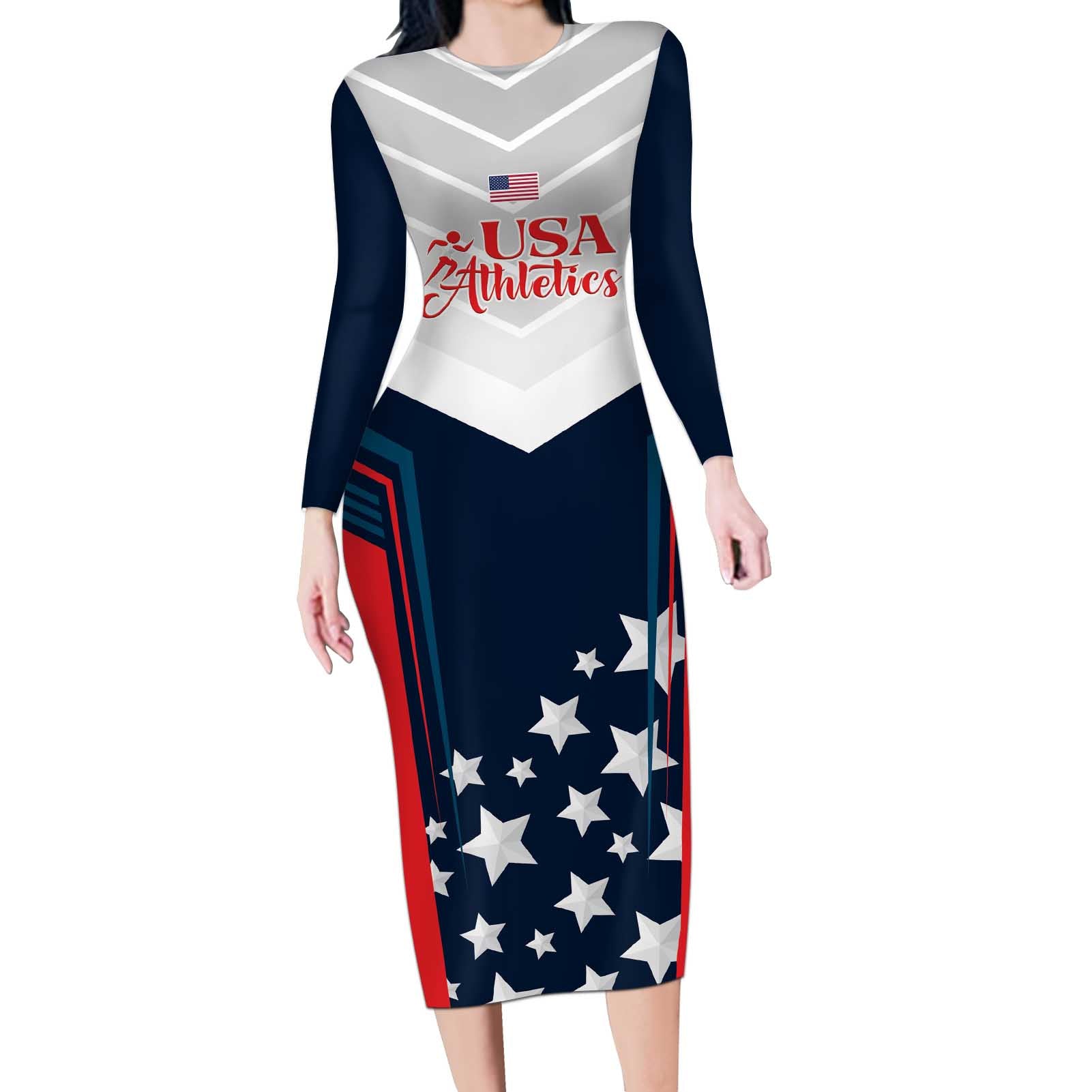 Custom USA Athletics Long Sleeve Bodycon Dress 2024 United States Champions Proud - Wonder Print Shop