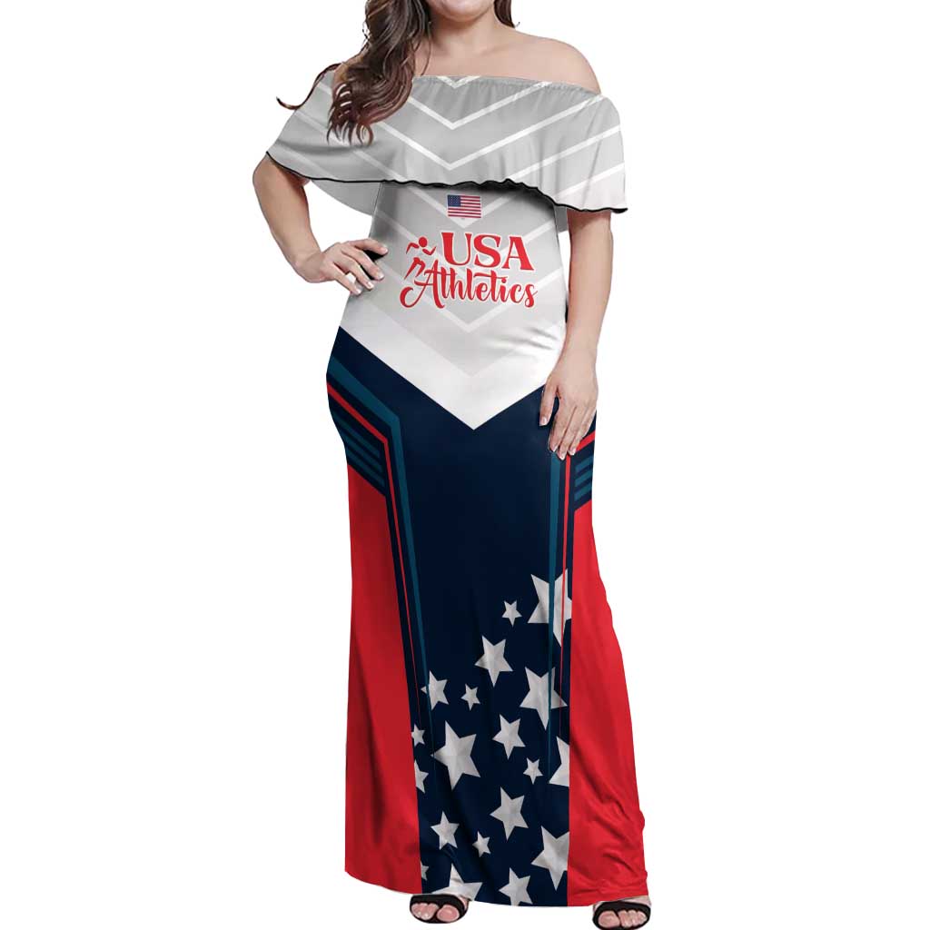 Custom USA Athletics Off Shoulder Maxi Dress 2024 United States Champions Proud - Wonder Print Shop