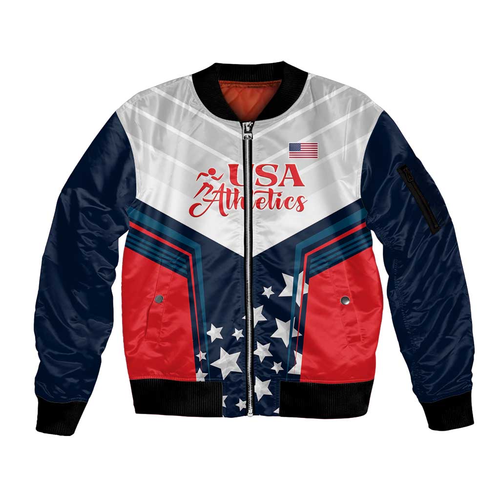 Custom USA Athletics Sleeve Zip Bomber Jacket 2024 United States Champions Proud