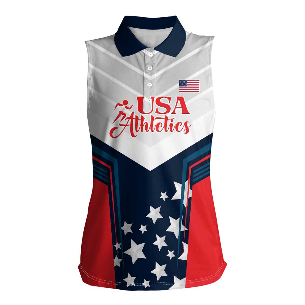 Custom USA Athletics Women Sleeveless Polo Shirt 2024 United States Champions Proud