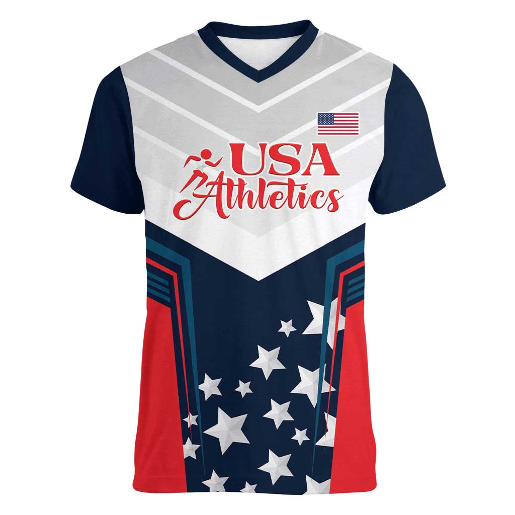 Custom USA Athletics Women V-Neck T-Shirt 2024 United States Champions Proud