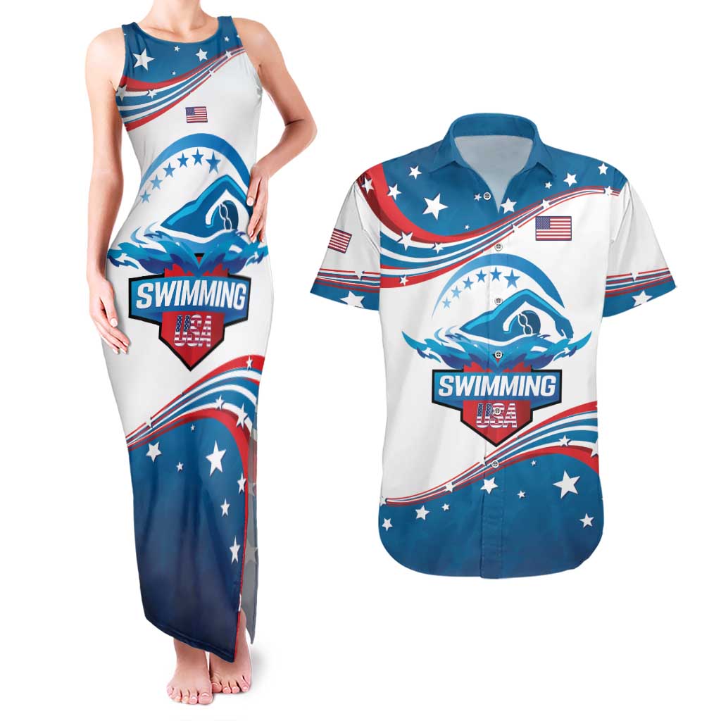 Personalized USA Swimming Couples Matching Tank Maxi Dress and Hawaiian Shirt 2024 We Are The Champions - Wonder Print Shop