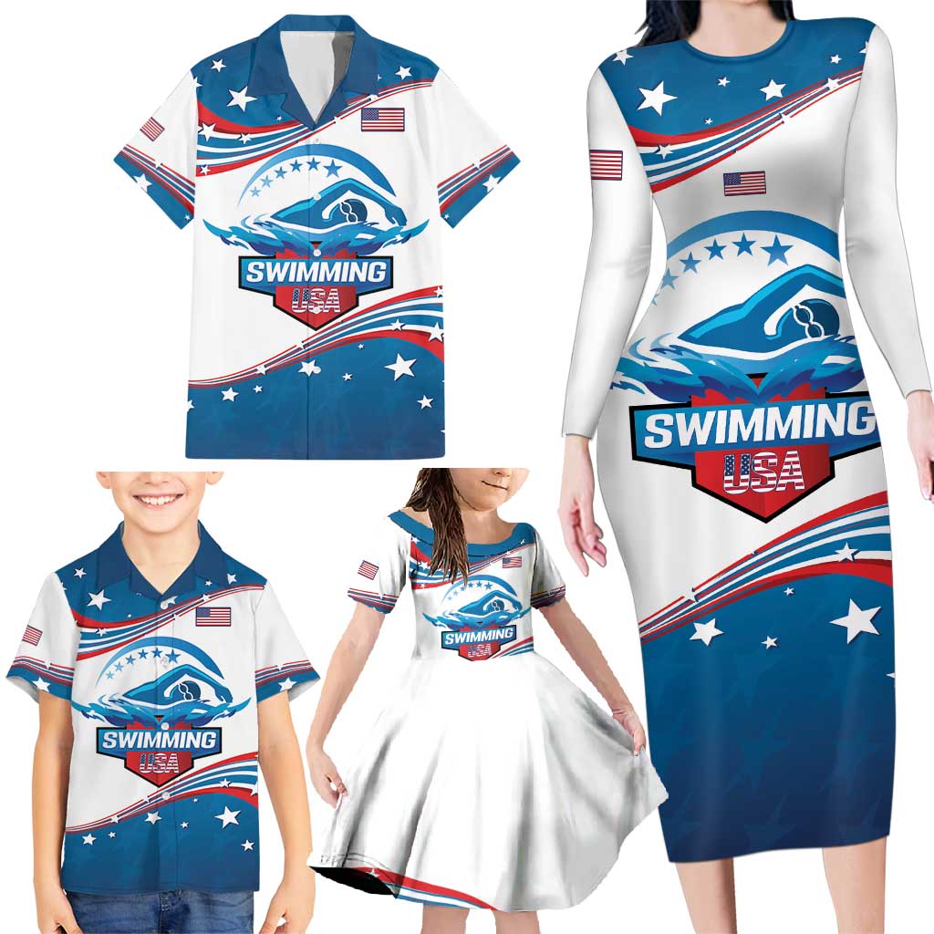 Personalized USA Swimming Family Matching Long Sleeve Bodycon Dress and Hawaiian Shirt 2024 We Are The Champions - Wonder Print Shop