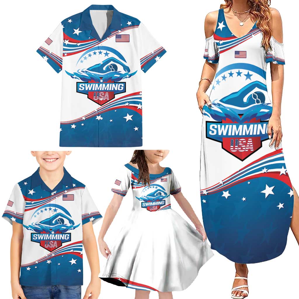 Personalized USA Swimming Family Matching Summer Maxi Dress and Hawaiian Shirt 2024 We Are The Champions - Wonder Print Shop