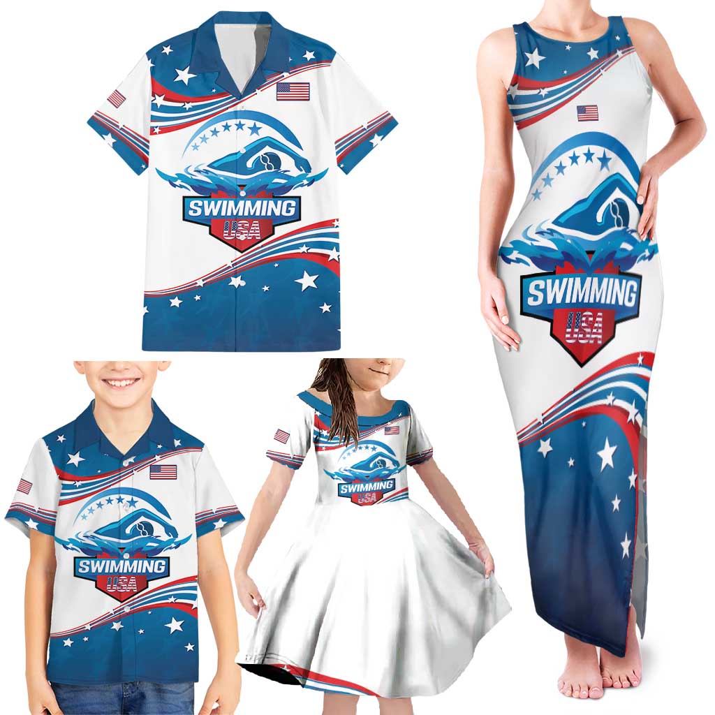 Personalized USA Swimming Family Matching Tank Maxi Dress and Hawaiian Shirt 2024 We Are The Champions - Wonder Print Shop