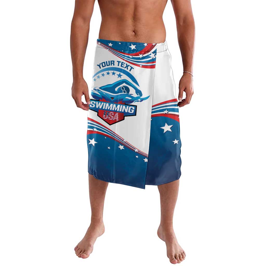 Blue and white printed lavalava swim wrap skirt with stars and diagonal stripe design