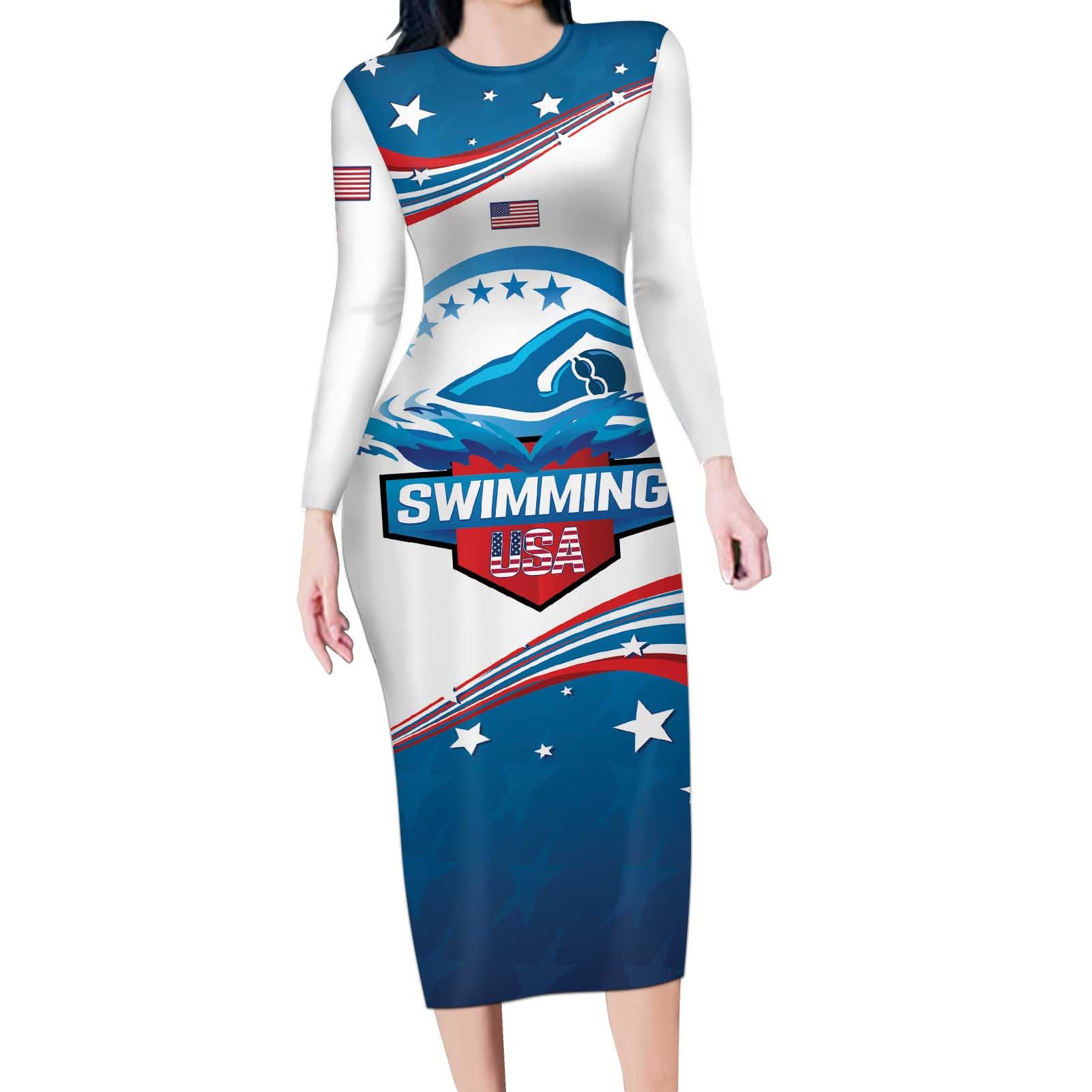 Personalized USA Swimming Long Sleeve Bodycon Dress 2024 We Are The Champions - Wonder Print Shop