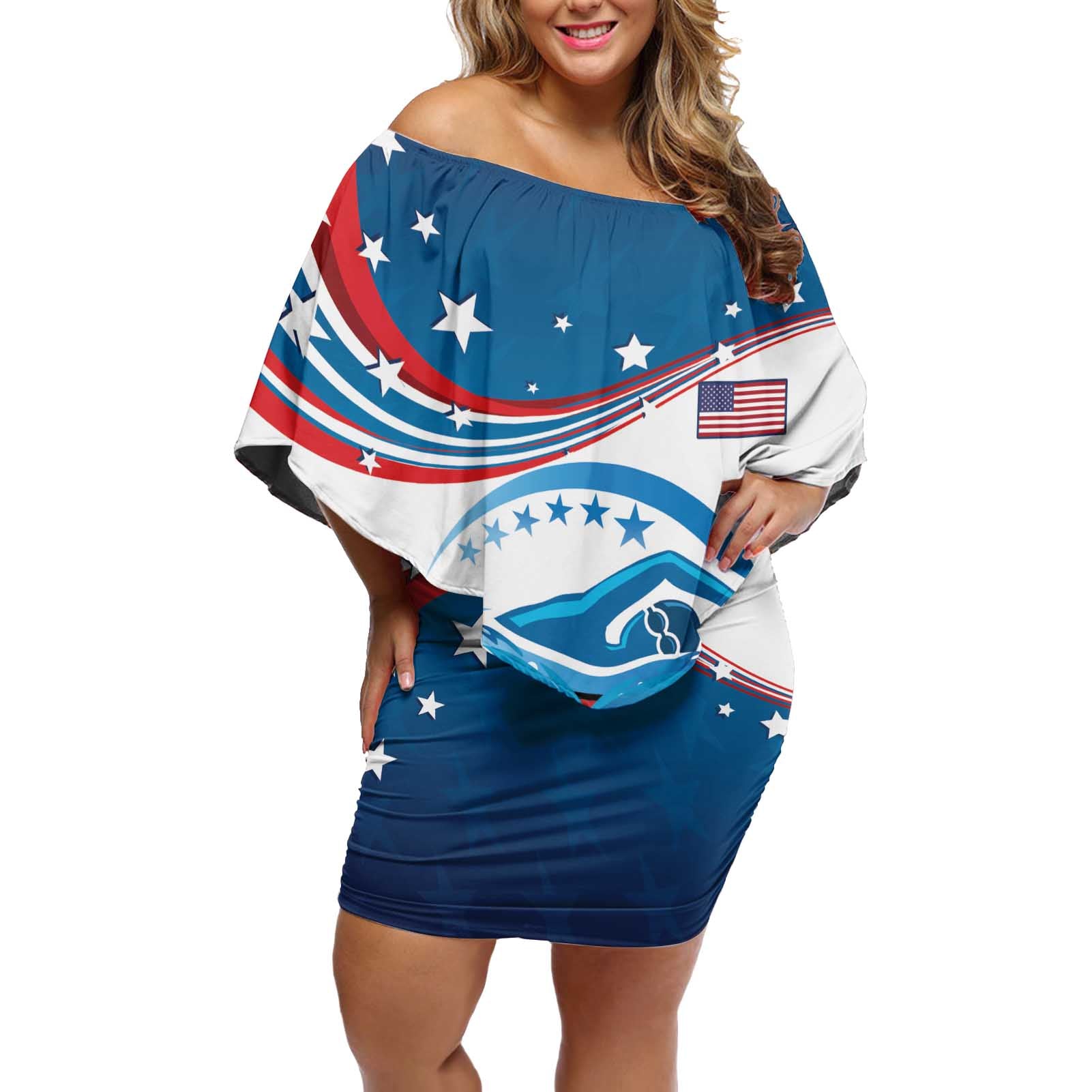 Personalized USA Swimming Off Shoulder Short Dress 2024 We Are The Champions - Wonder Print Shop