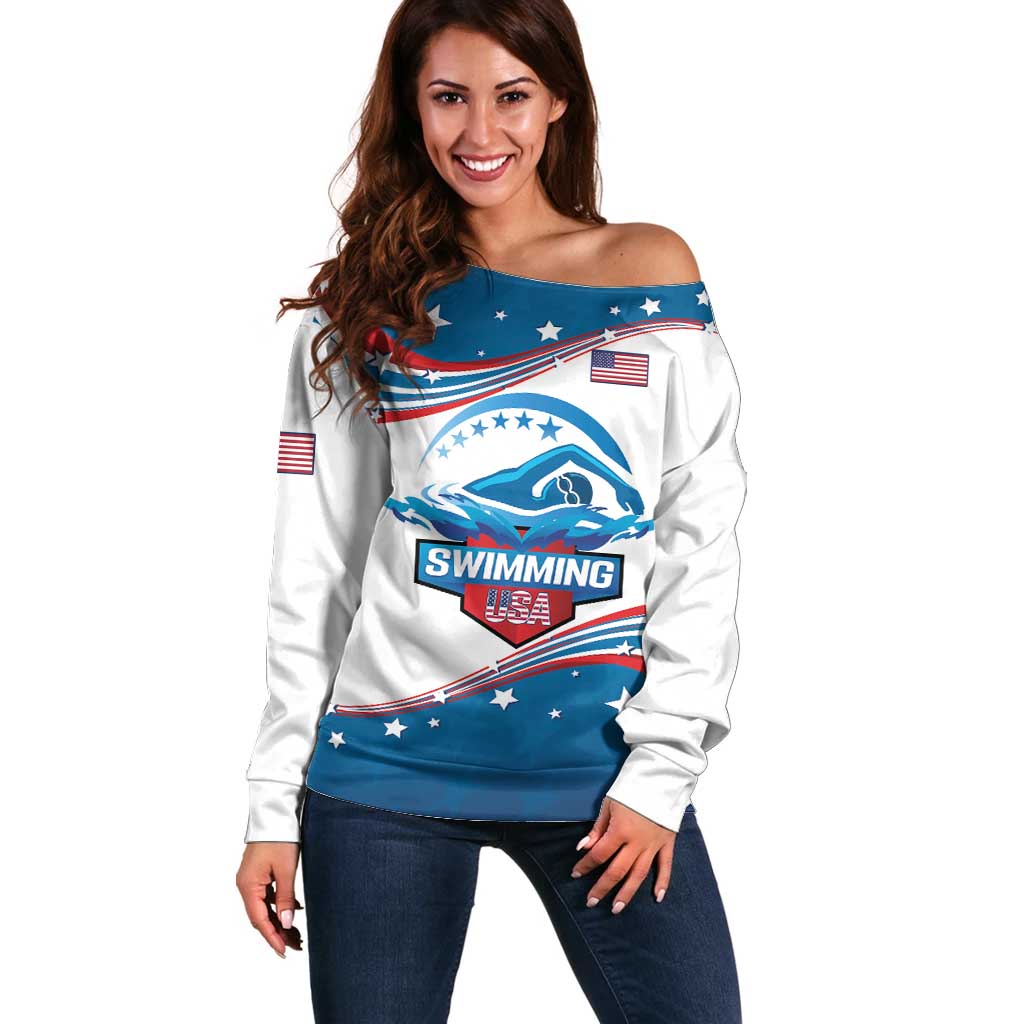 Personalized USA Swimming Off Shoulder Sweater 2024 We Are The Champions - Wonder Print Shop