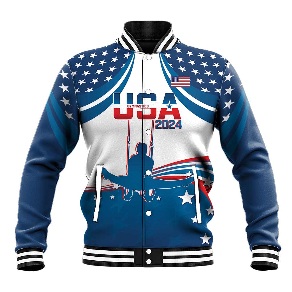 Personalized USA Gymnastics Baseball Jacket 2024 United States Flag Curve Style - Wonder Print Shop