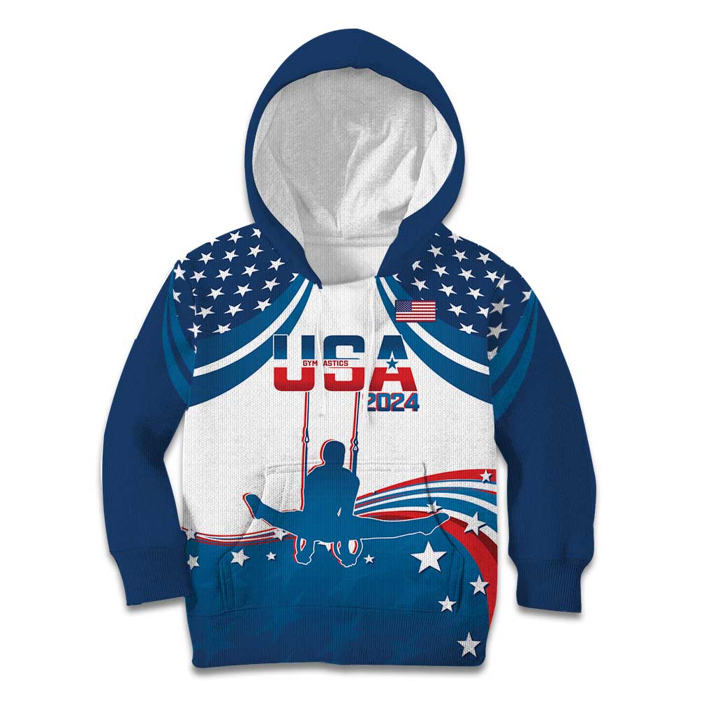 Personalized USA Gymnastics Kid Hoodie 2024 United States Flag Curve Style