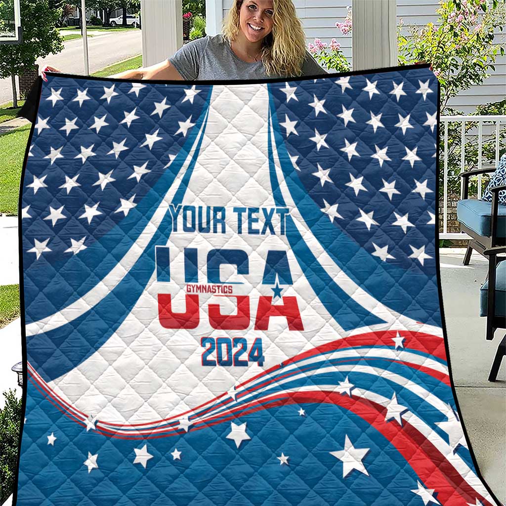 Personalized USA Gymnastics Quilt 2024 United States Flag Curve Style