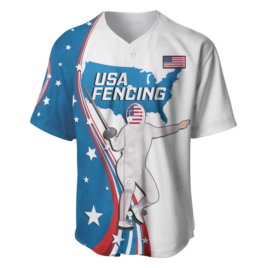 Personalized USA Fencing Baseball Jersey 2024 United States Flag Curve Style - Wonder Print Shop