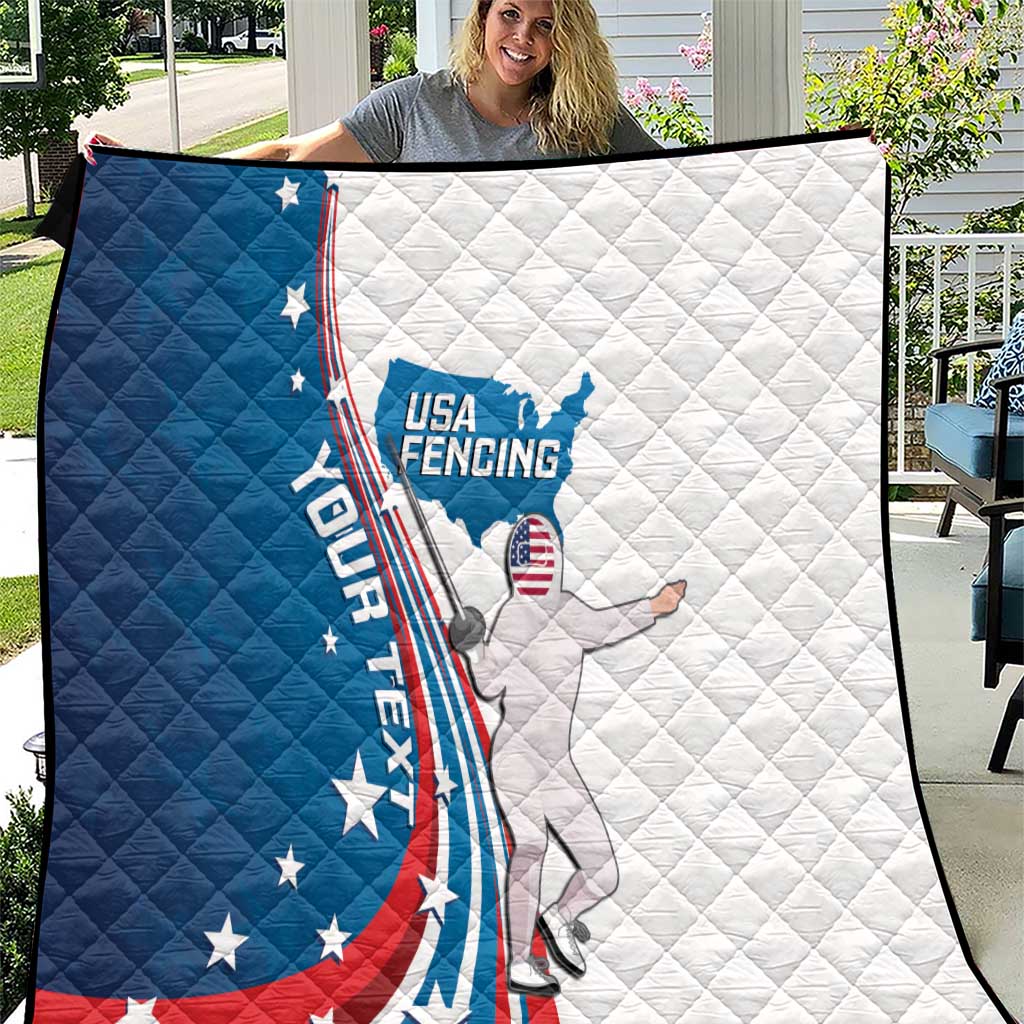 Personalized USA Fencing Quilt 2024 United States Flag Curve Style