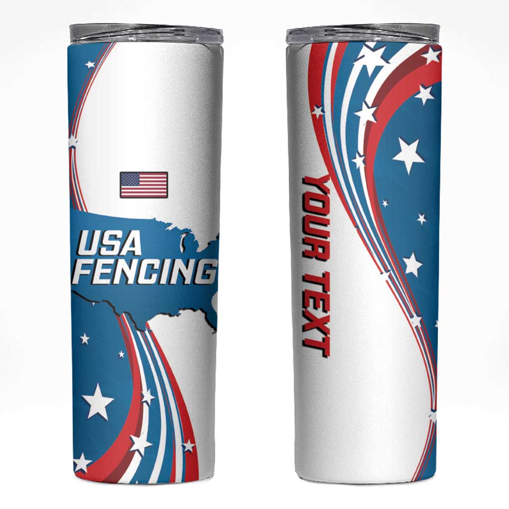 Personalized USA Fencing Skinny Tumbler 2024 United States Flag Curve Style