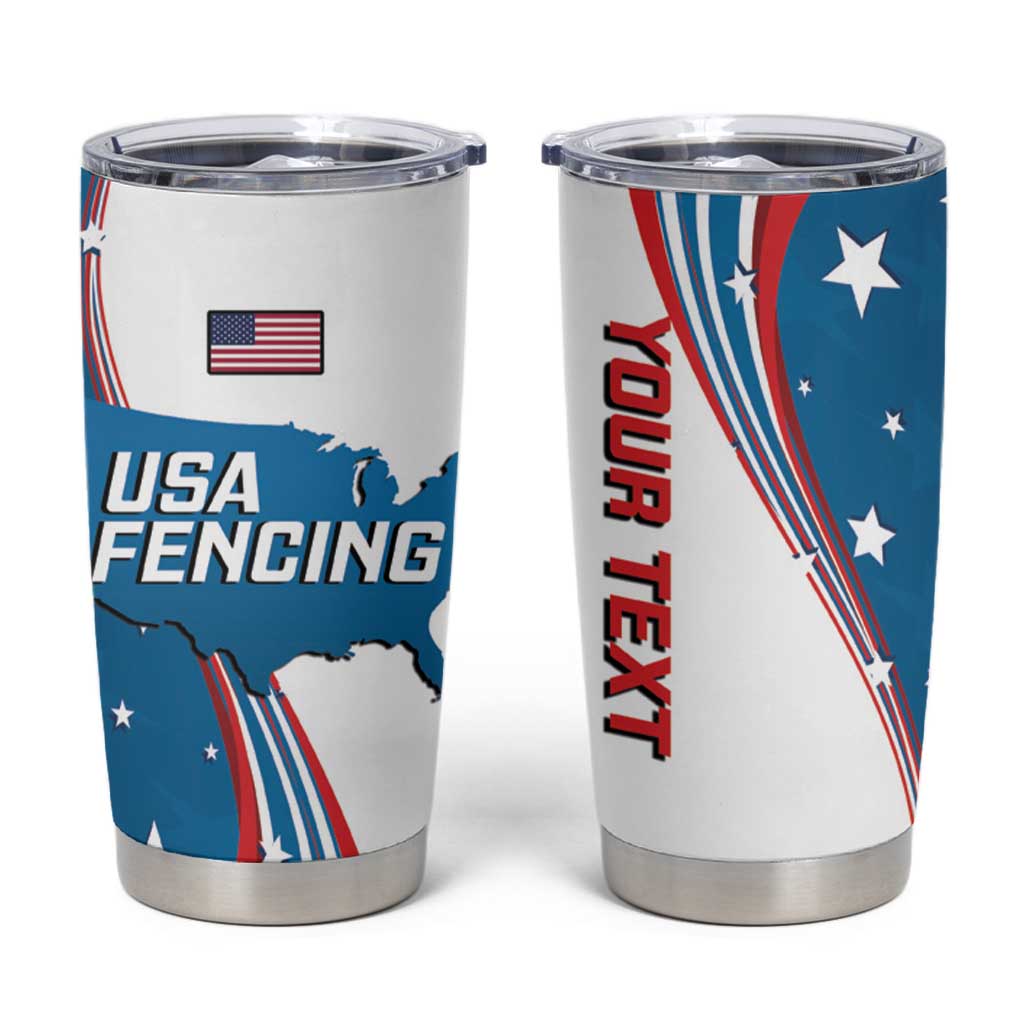 Personalized USA Fencing Tumbler Cup 2024 United States Flag Curve Style