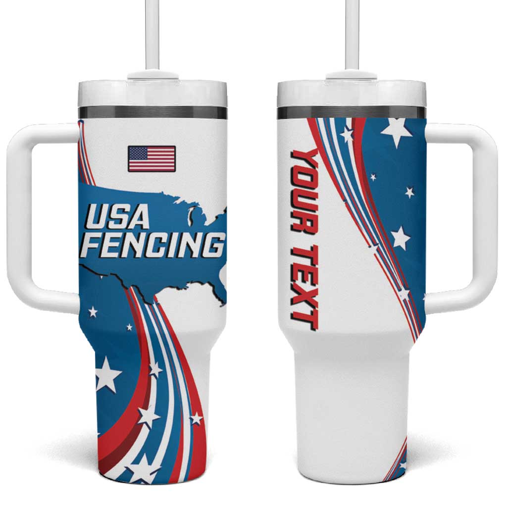 Personalized USA Fencing Tumbler With Handle 2024 United States Flag Curve Style