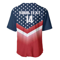 Navy and red baseball jersey with YOUR TEXT 14, stars and chevron flag stripes