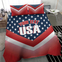 Red, white and blue USA bedding set with chevron star design and 2 pillowcases