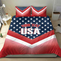 Red, white and blue USA bedding set with chevron stars and two coordinated pillowcases