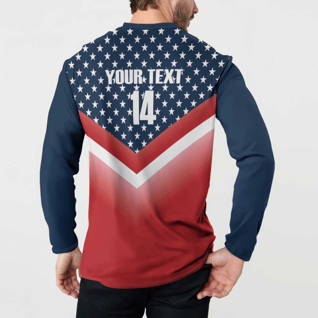 Navy back graphic sweatshirt with Your Text and number 14 over stars-and-stripes chevron