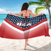 USA flag sarong, back view, red white and blue stars-and-stripes with custom text