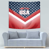 Square USA tapestry featuring star field top and bold chevron stripes, YOUR TEXT USA