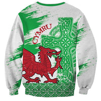 Grunge Green Wales Sweatshirt Celtic Cross Welsh Red Dragon - Wonder Print Shop
