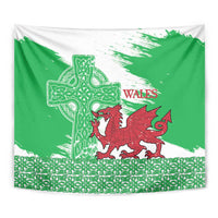 Grunge Green Wales Tapestry Celtic Cross Welsh Red Dragon - Wonder Print Shop