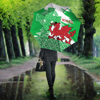 Grunge Green Wales Umbrella Celtic Cross Welsh Red Dragon - Wonder Print Shop