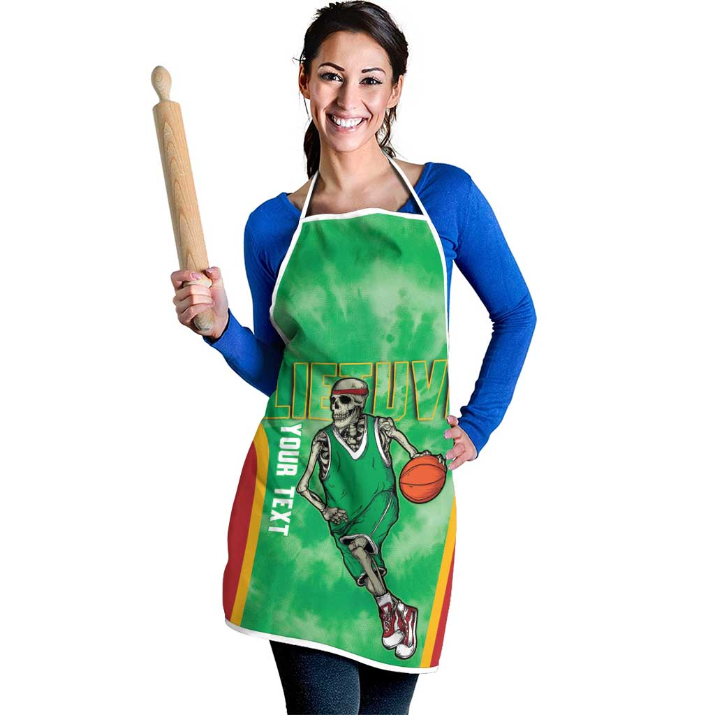 Lithuania Tie Dye Basketball Custom Apron Lietuva Skeleton Green - Wonder Print Shop