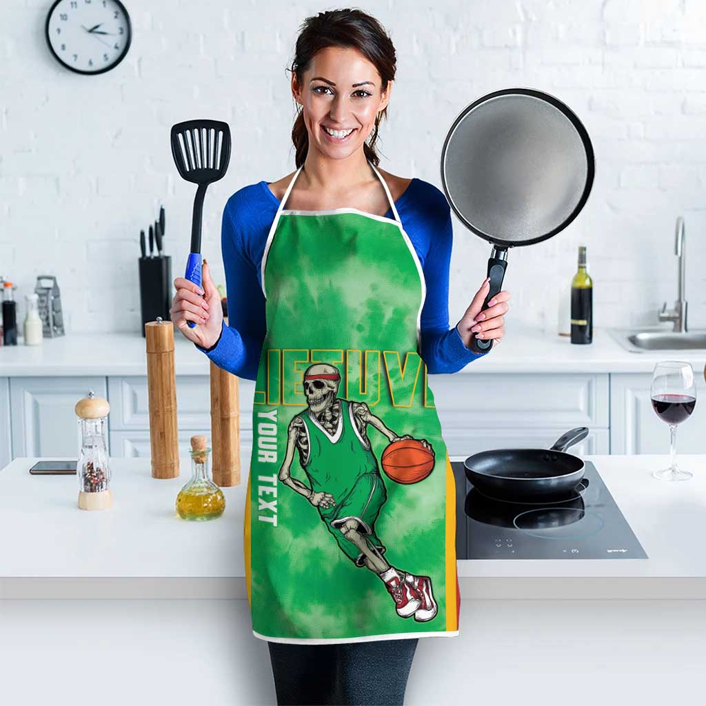 Lithuania Tie Dye Basketball Custom Apron Lietuva Skeleton Green - Wonder Print Shop