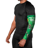 Green tie-dye arm sleeves with Lietuva text and skeleton-athlete print, set of 2