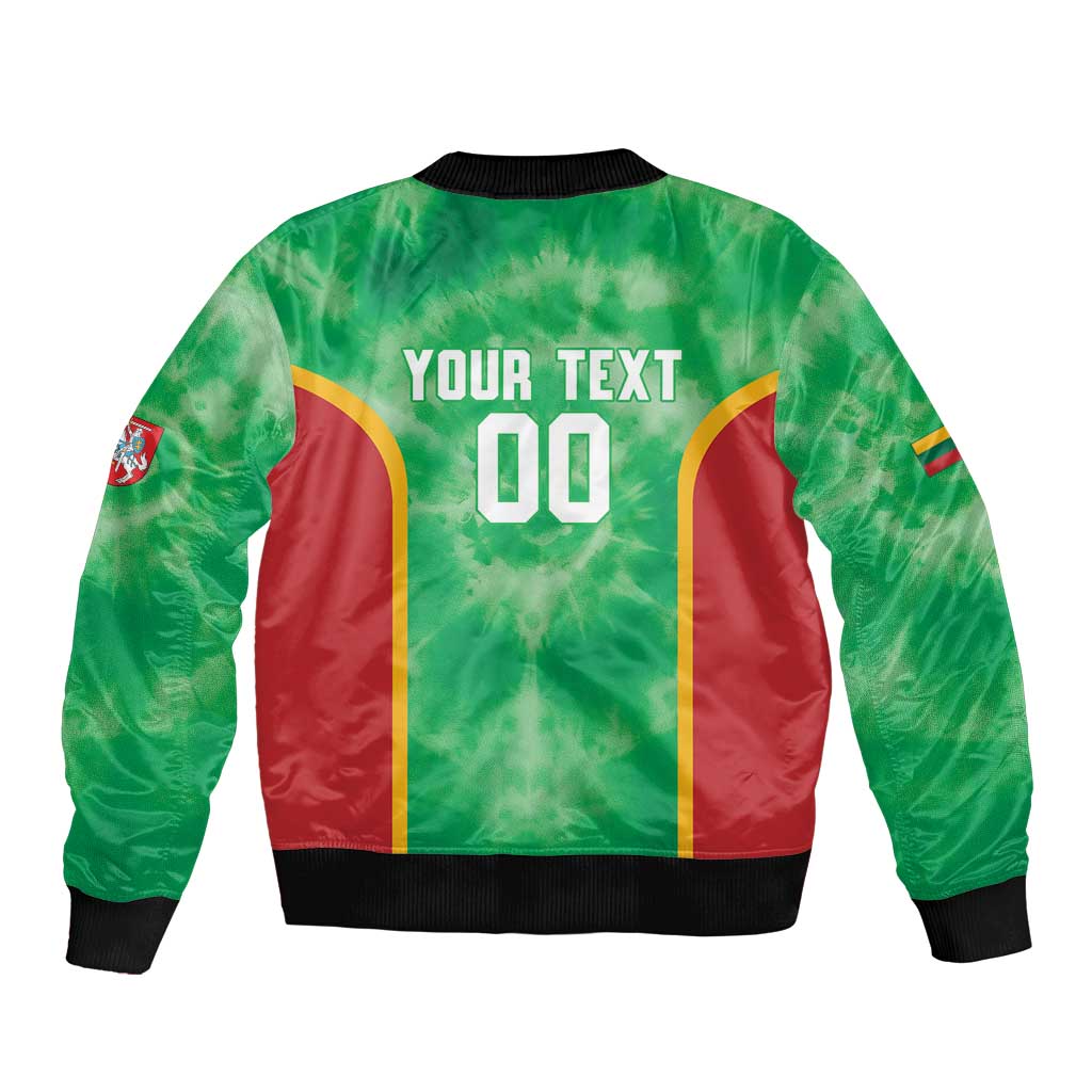 Lithuania Tie Dye Basketball Custom Bomber Jacket Lietuva Skeleton Green - Wonder Print Shop