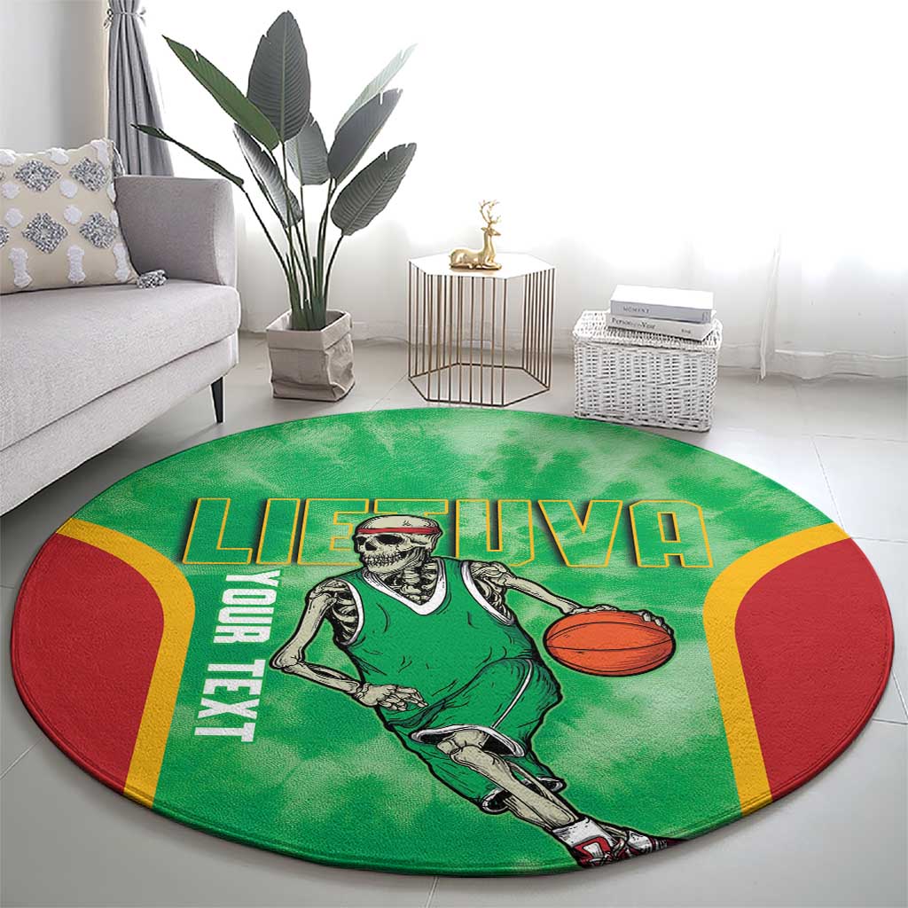 Lithuania Tie Dye Basketball Custom Round Carpet Lietuva Skeleton Green - Wonder Print Shop