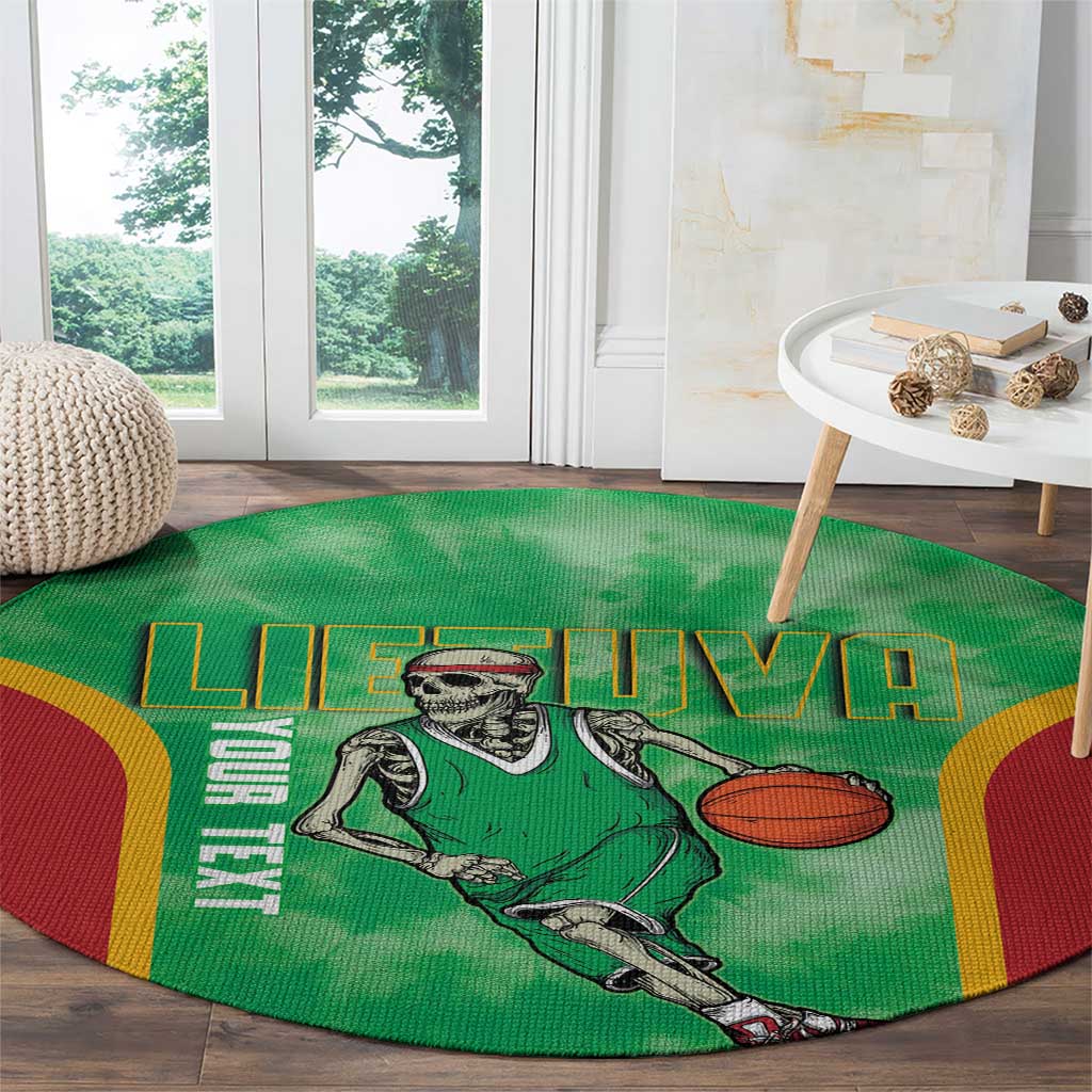 Lithuania Tie Dye Basketball Custom Round Carpet Lietuva Skeleton Green - Wonder Print Shop