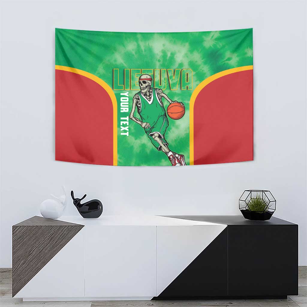 Lithuania Tie Dye Basketball Custom Tapestry Lietuva Skeleton Green - Wonder Print Shop