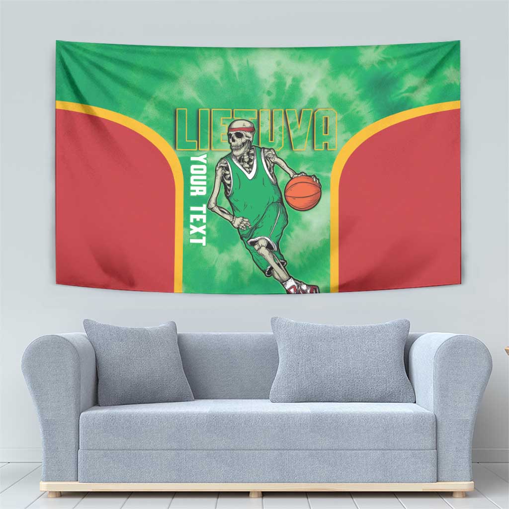 Lithuania Tie Dye Basketball Custom Tapestry Lietuva Skeleton Green - Wonder Print Shop