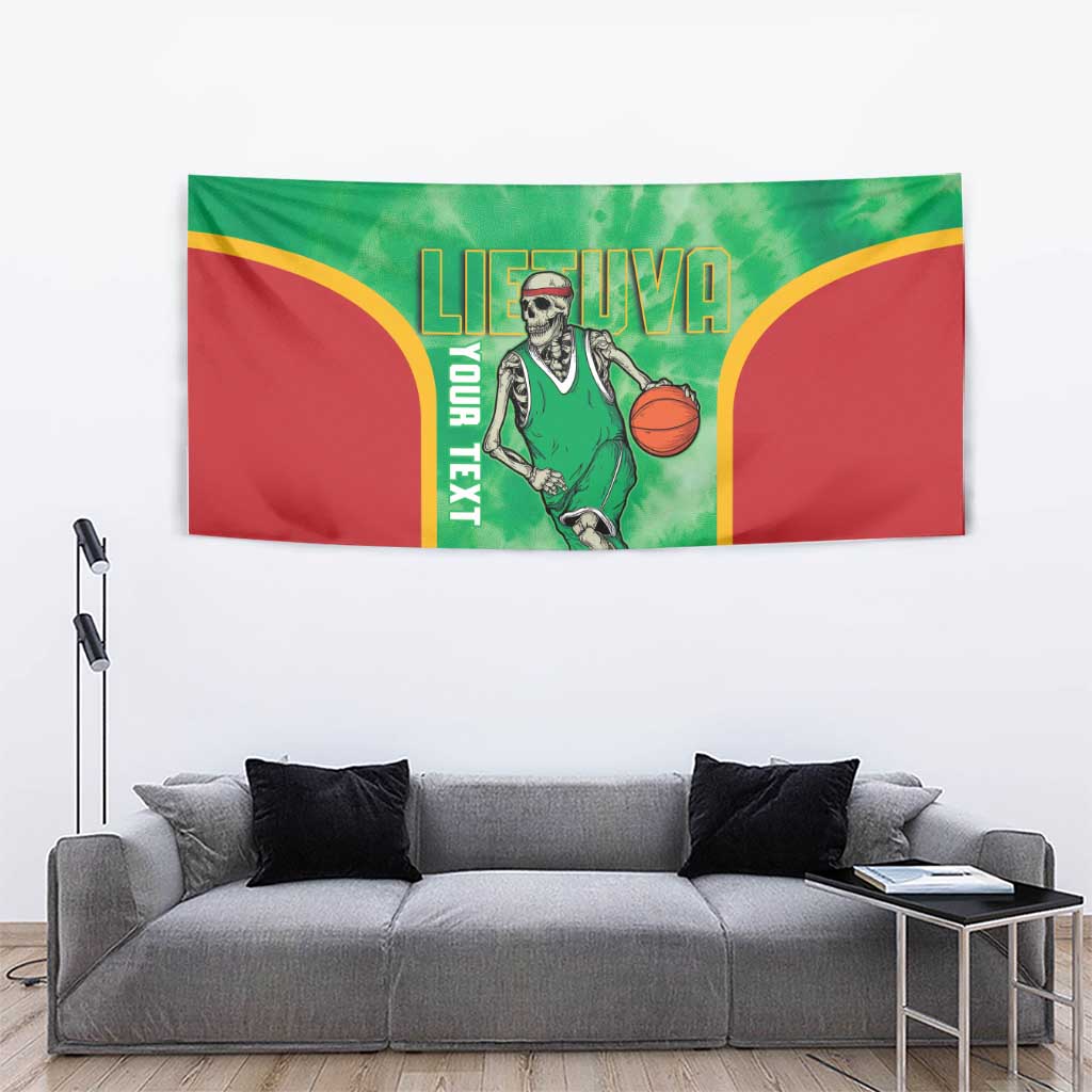 Lithuania Tie Dye Basketball Custom Tapestry Lietuva Skeleton Green - Wonder Print Shop