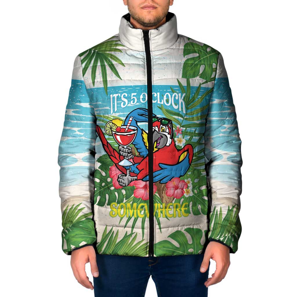 Guyana Christmas Padded Jacket Chilling Macaw It's 5 o'clock Somewhere - Wonder Print Shop